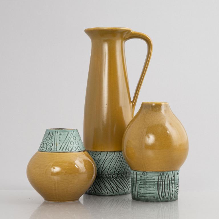 Lisa Larson, a jug and vases, three pieces, "Tarragona", stoneware, Gustavsberg, ca 1959-60.