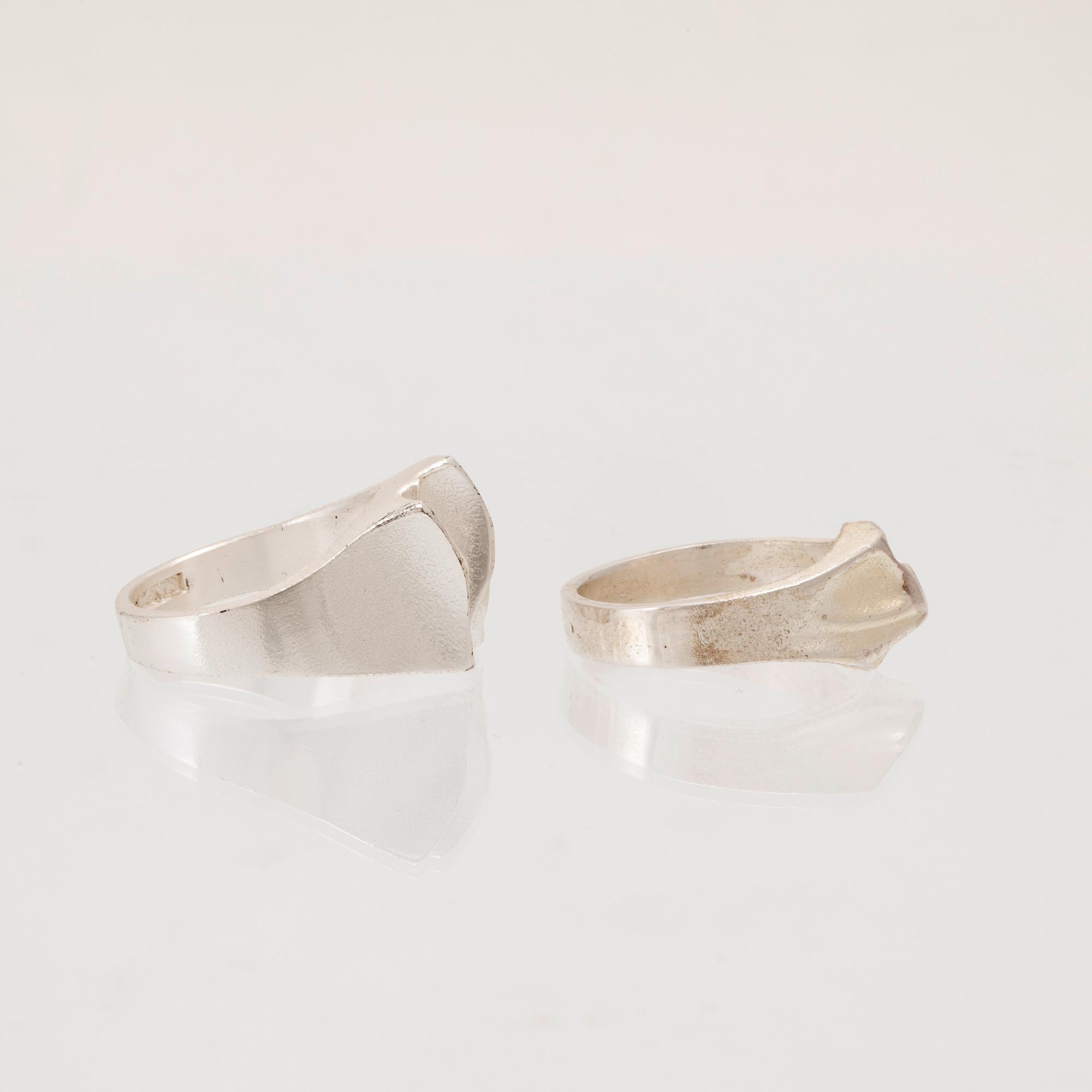 Björn Weckström, ringar 2 st silver "Sung" samt "Khimaira", Lapponia Finland 1988.