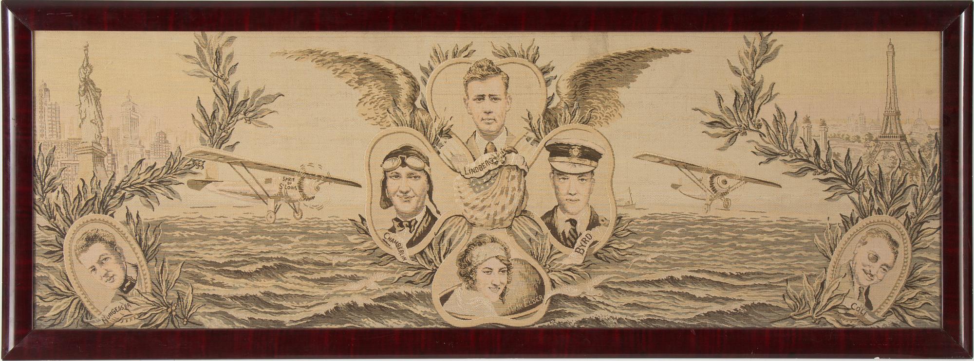 LINDBERGH SPIRIT OF ST. LOUIS LARGE TAPESTRY, France, 1930/40s.