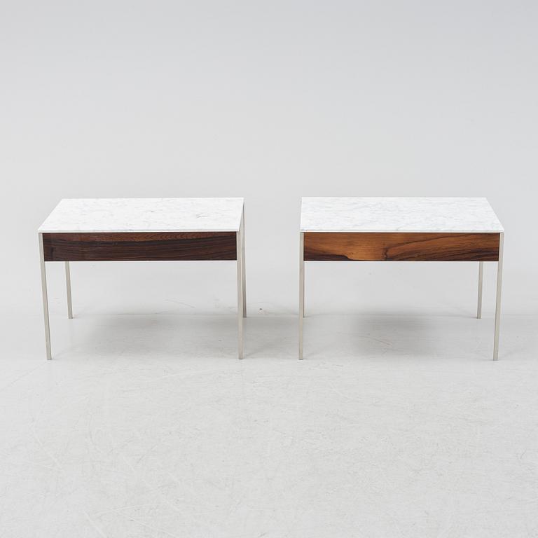 A pair of rosewood and marble side tables, Luxus, Vittsjö.