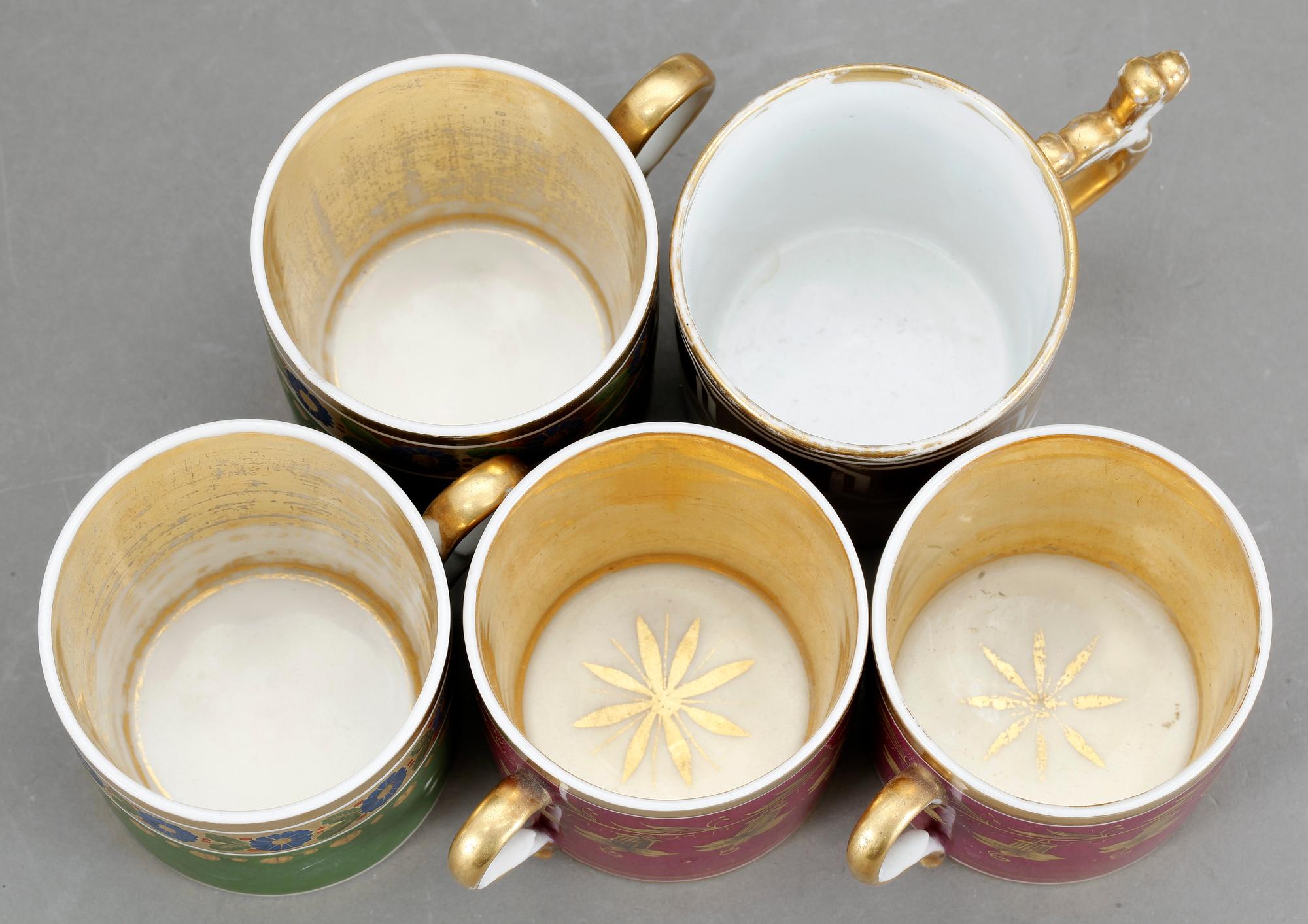 KOPPAR, 2+2+1 st, porslin, Empire, bla T.G.C, 1800-tal.