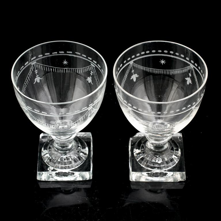 18 wineglasses, 19th century.