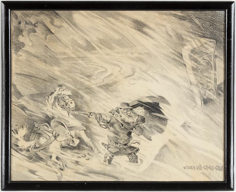 OSSIAN ELGSTRÖM, pencil and coal chalk on paper, signed with monogram.
