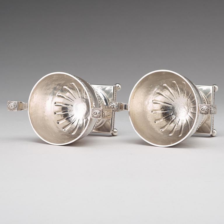 A pair of Swedish late 18th century silver sugar bowls and covers, mark of Pehr Zethelius, Stockholm 1780 and 1781.