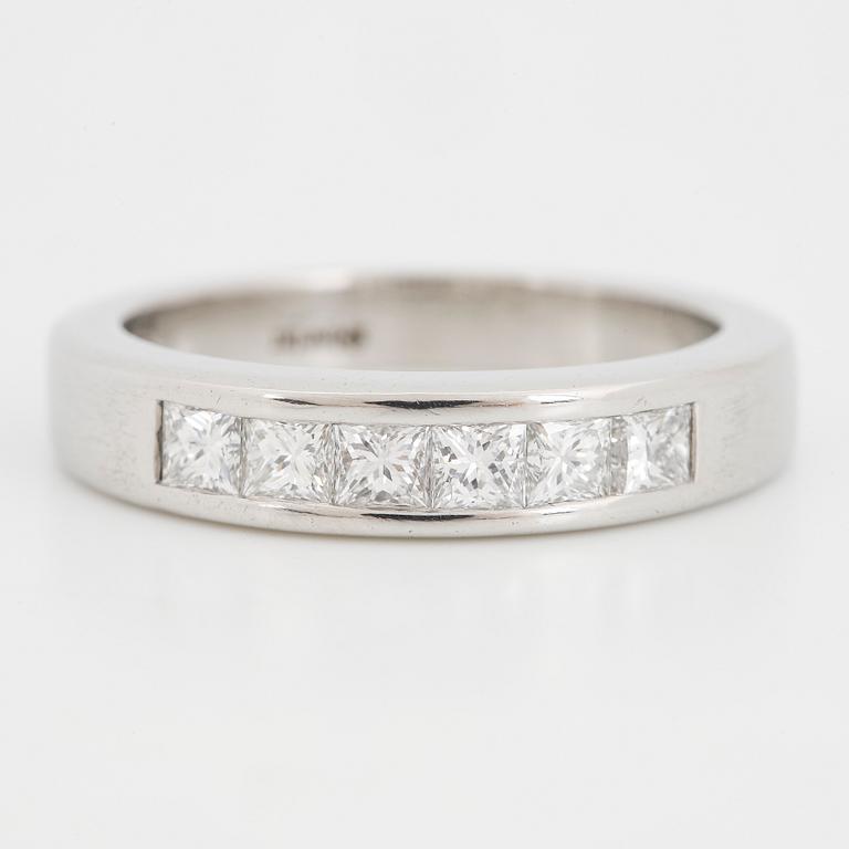 Platinum and six princess-cut diamond ring.