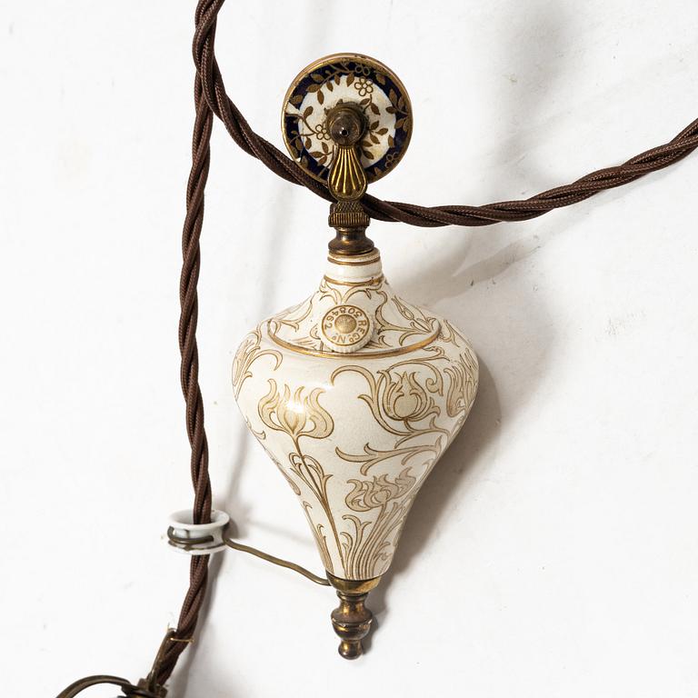 A glass and creamware lamp, possibly France, Art Nouveau.
