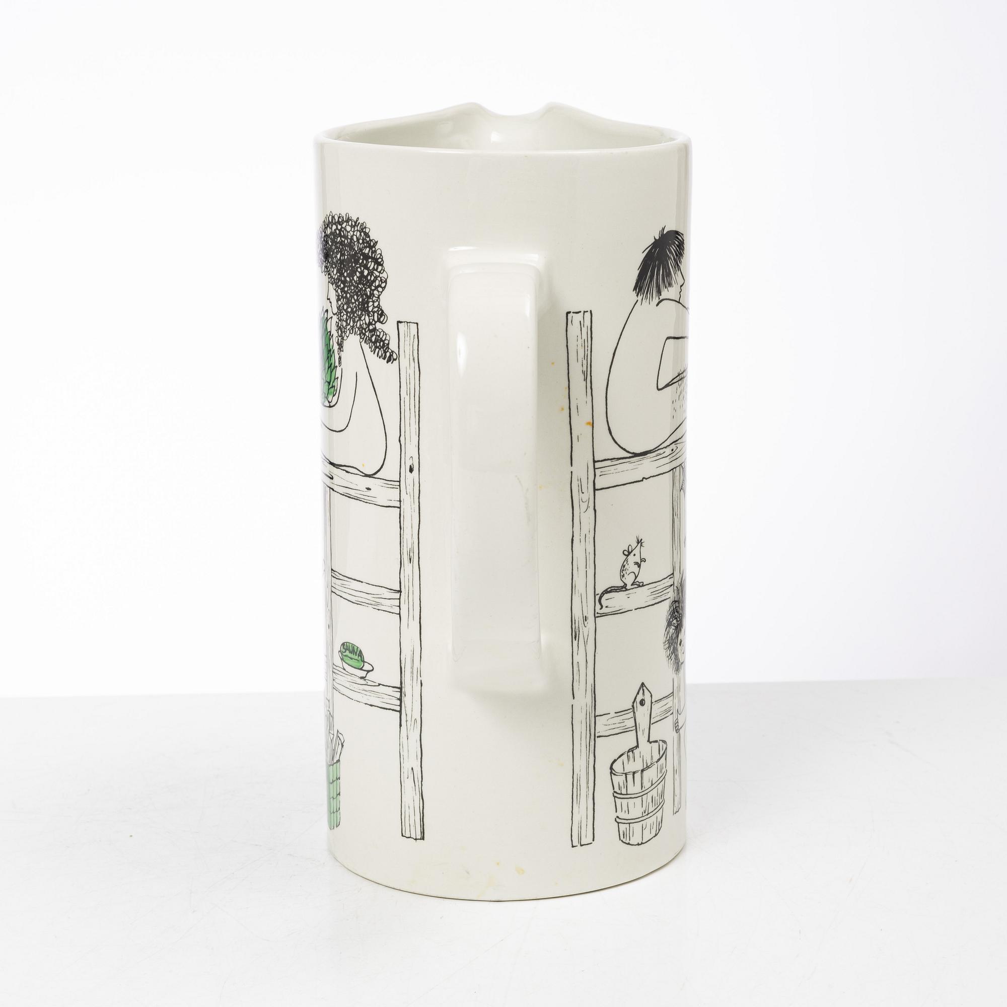 Gunvor Olin-Grönqvist, mugs, 4 pcs and a jug, Arabia, Finland, second half of the 20th century.