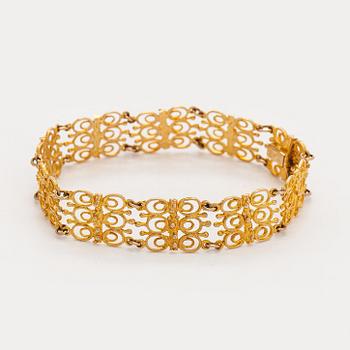 Esko Raitanen, collier, armband och örhängen, 14K guld, Helsingfors 1972.