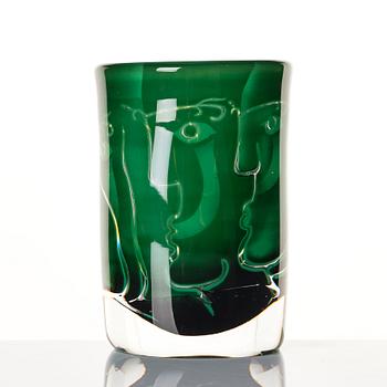 Ingeborg Lundin, an "Ansikten" (Faces) ariel glass vase, Orrefors, Sweden 1979.