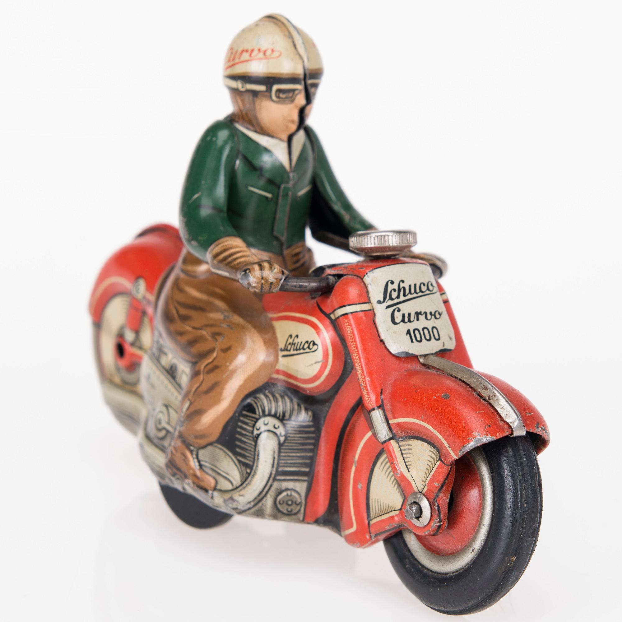 MOTORCYKEL, plåt, Curvo 1000, Schuco, Tyskland, 1900-talets mitt.