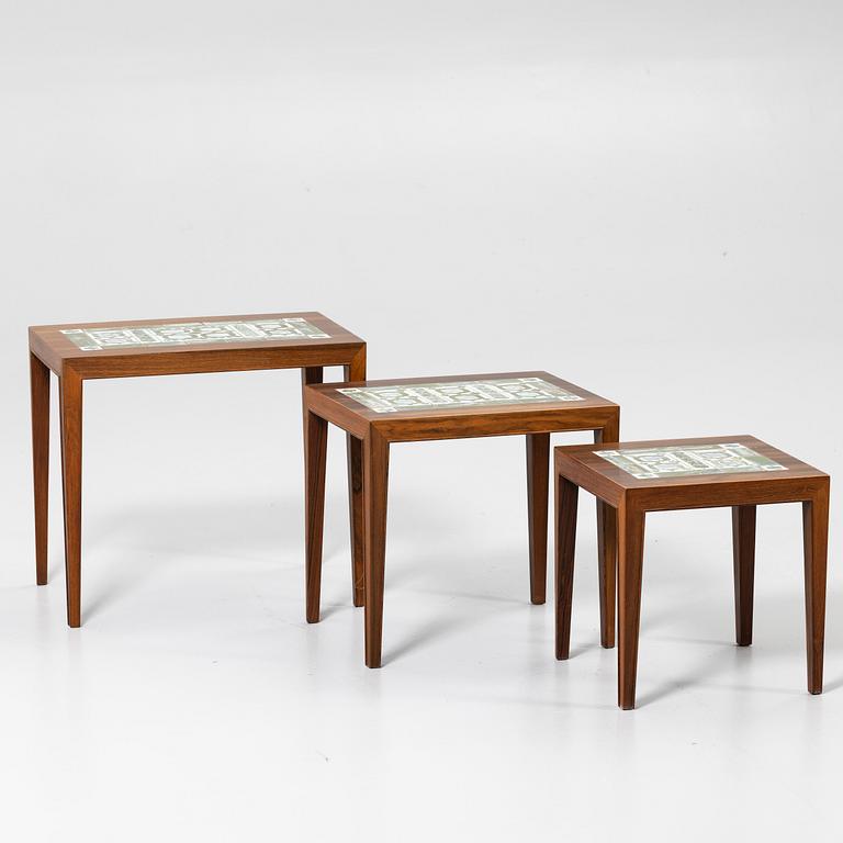 Nest of tables, three pieces, Denmark, second half of the 20th century.