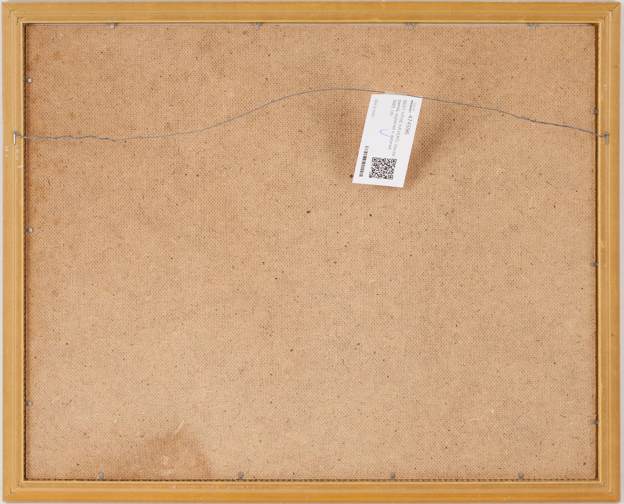 BERT HÅGE HÄVERÖ, olja på pannå, signerad o daterad 1985.