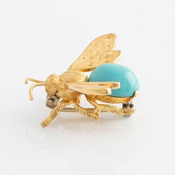 Brooch, in the shape of a bee, 18K gold with turquoise.