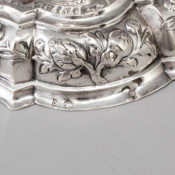 A pair of 18th century silver candlesticks, unidentified makers mark, Breslau 1737-1745.