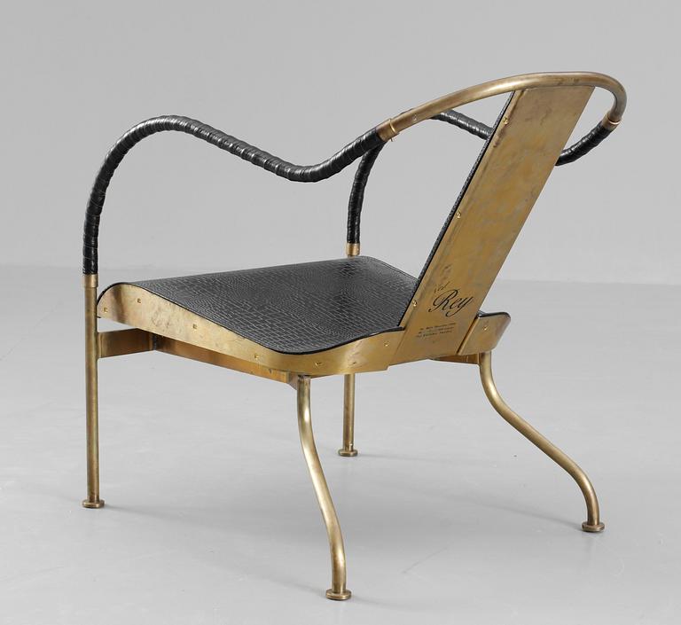 A Mats Theselius 'El Rey' brass and black leather easy chair, Källemo, Sweden 1999.