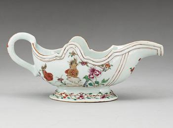 A famille rose rooster sauce boat, Qing dynasty, Qianlong (1736-95).