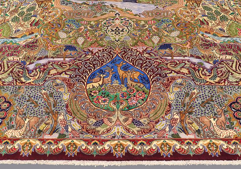 A CARPET, Figural Kashmar, ca 395 x 297 cm.