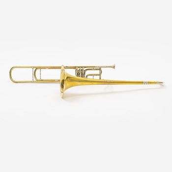 A valve trombone, 19th or early 20th Century.