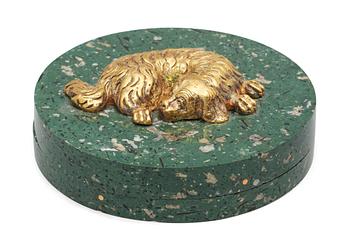 A late Gustavian porphyry box with gilt silver mount by A. Selinder, Stockholm 1807.