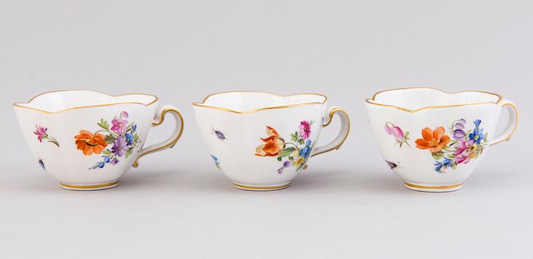 SIX COFFEE CUPS WITH SAUCERS, porcelain, Meissen, 20th century.