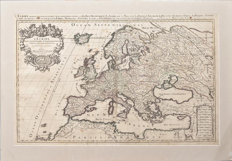 KARTA, HUBERT JAILLOT, kolorerad. "L´EUROPE" 1692.