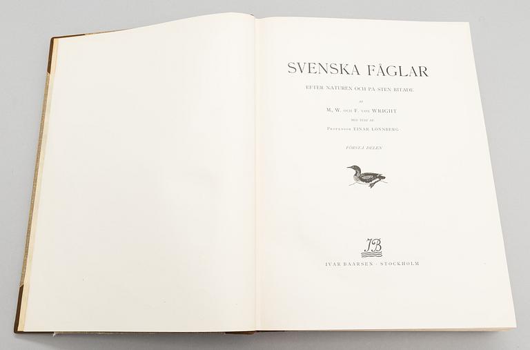 Book, 3 vol, "Svenska Fåglar", M,W & F von Wright. 1924 and 1929 Stockholm.