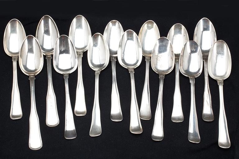 MATSKEDAR, 12+2 st. Silver, 1800-tal. Danmark. 720g.