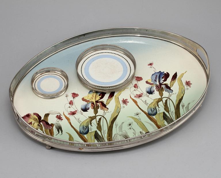 BRICKA samt COASTERS, 2 st, delvis Villeroy & Boch, 1900-talets mitt.