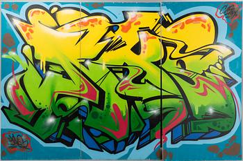 JEKS, spray colour on plywood, 3 parts, signed.