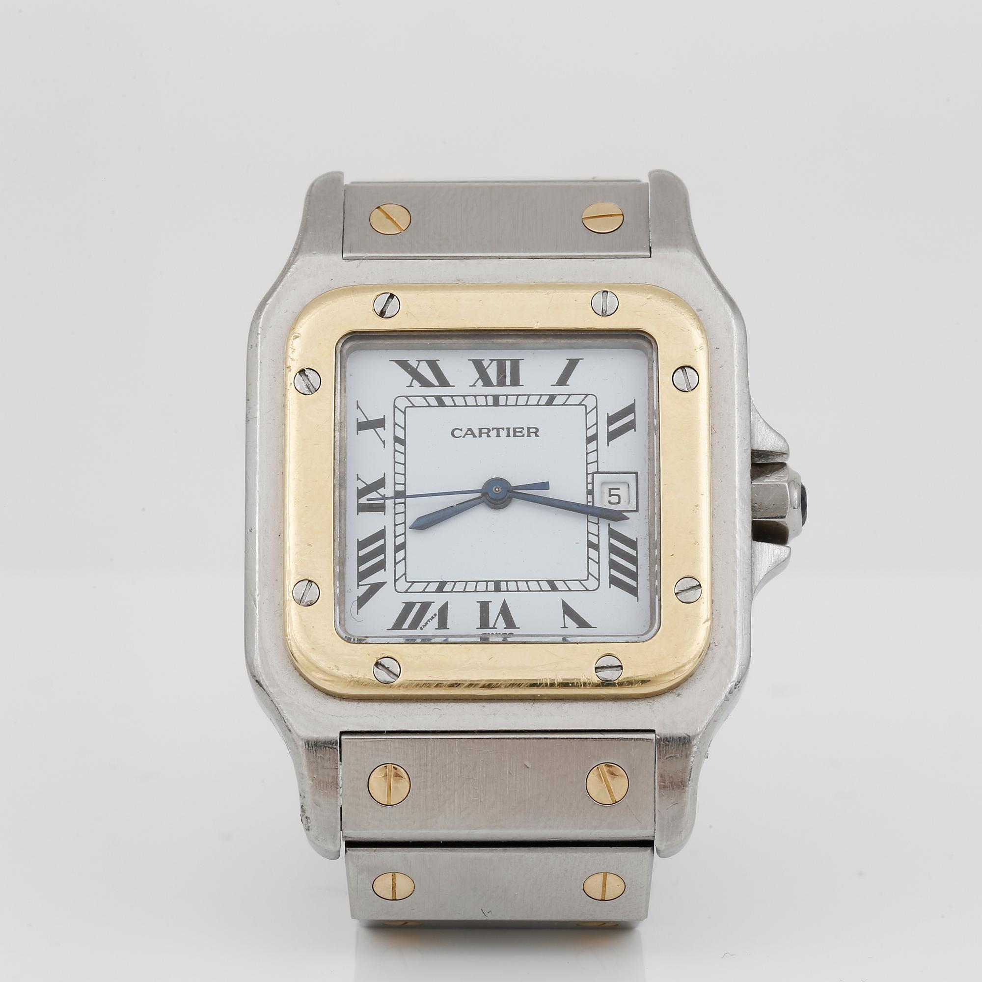 ARMBANDSUR, herr, Cartier, Santos, automatisk, stål och 18K guld.
