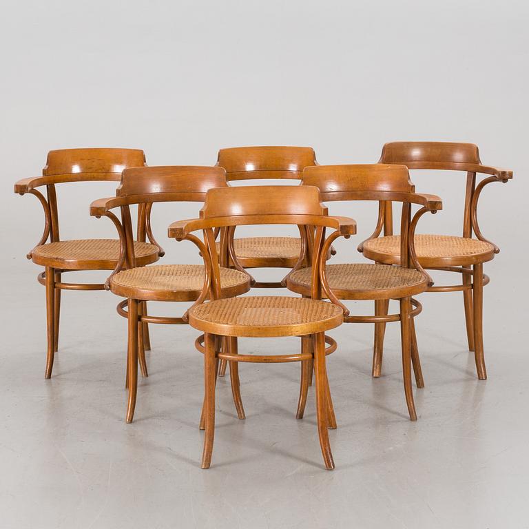 A SET OF 6 THONET ARMCHAIRS, second half of 20th century, 3 with labels.