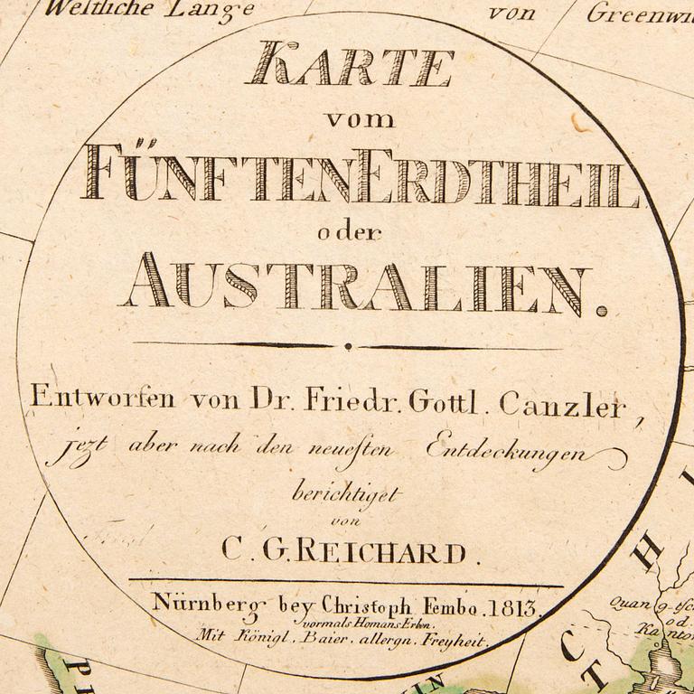 Christian Gottlieb Reichard, map, hand colored copper engraving, Nürnberg 1813.