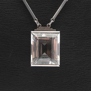 Wiwen Nilsson, necklace, sterling silver with step-cut rock crystal, Lund, 1944.