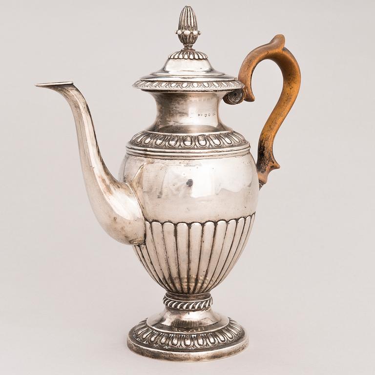 A Swedish Empire Style silver coffee pot, mark of Gustaf Focker, Stockholm, 1834.