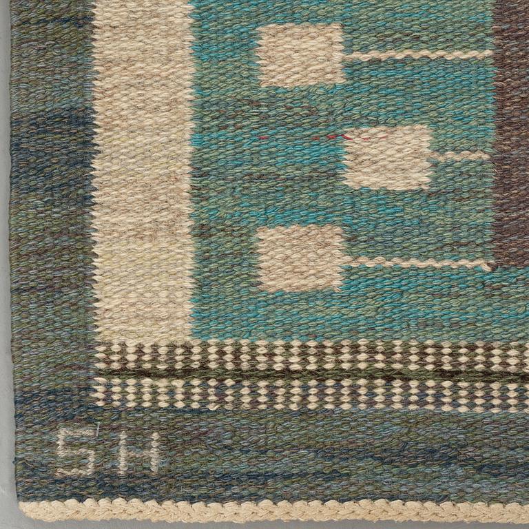 Edna Martin, MATTO, "Flickorna i fönstret", flat weave, ca 252 x 202 cm, signed SH (Svensk Hemslöjd).