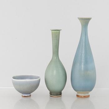 Berndt Friberg, two stoneware vases and a bowl, Gustavsberg Studio.