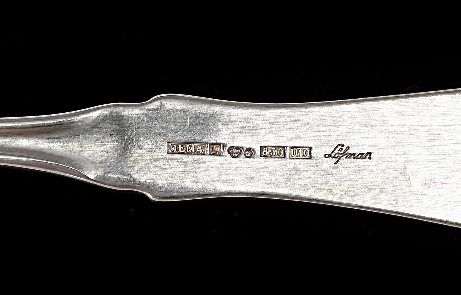 BESTICKSERVIS, 39 delar, silver, "Uppsala", Löfman, MEMA, Linköping, 1990-tal. Totalvikt ca 1960 gram.