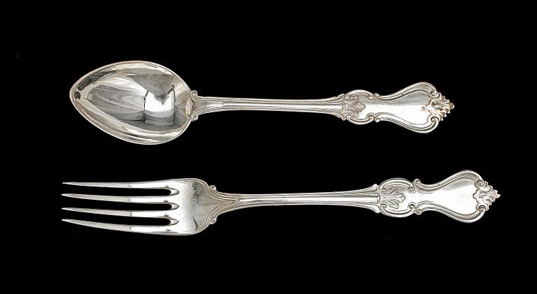 BESTICK, 18 delar, "Olga", CGH, Stockholm, bla 1949. Tot vikt ca 409g.