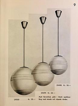 Bertil Brisborg, a pair of ceiling lamps, Nordiska Kompaniet 1940s.