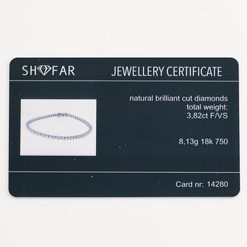 Tennis bracelet 18K white gold with brilliant-cut diamonds totalling 3.82 ct.