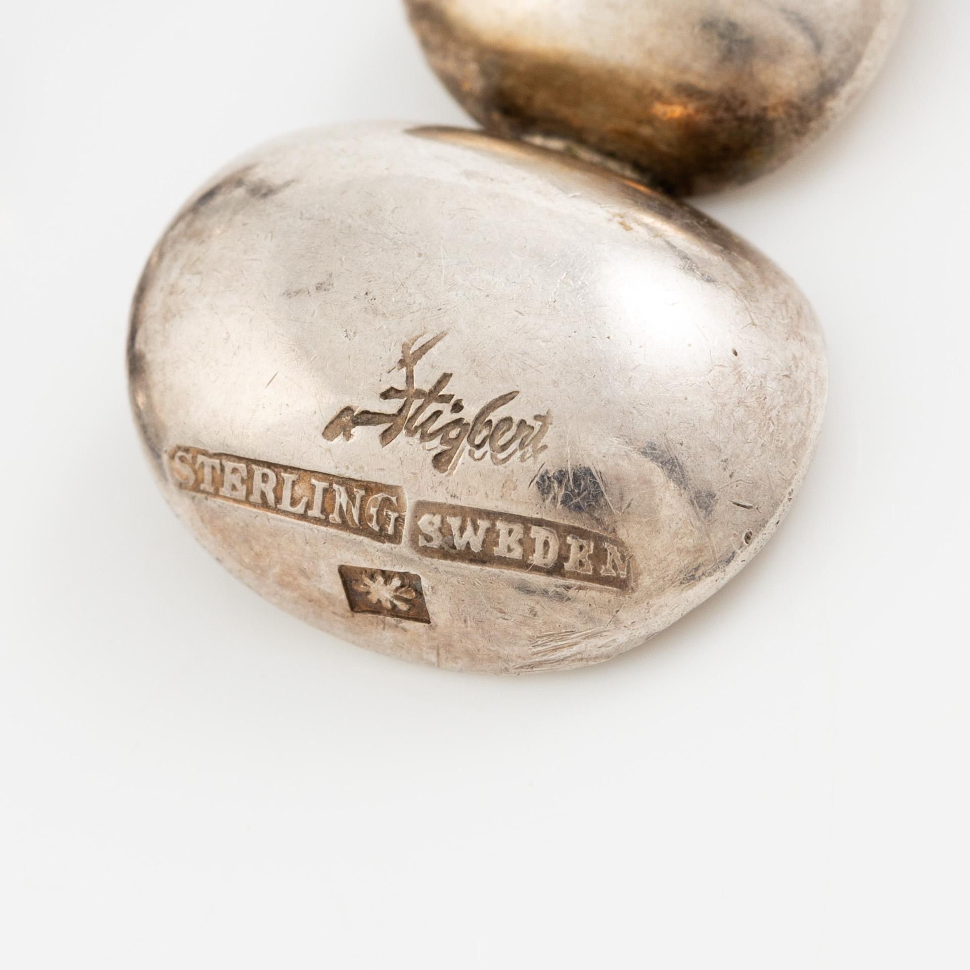 Jewellery set, earrings and bracelet, silver, Sigurd Persson for Stigbert, Engelbert. Stockholm 1954 and 1957.