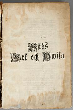 HAQVIN SPEGEL, Guds Werk och Hwila thet år hela Werldenes undersamma Skapelse..., Stockholm 1685.
