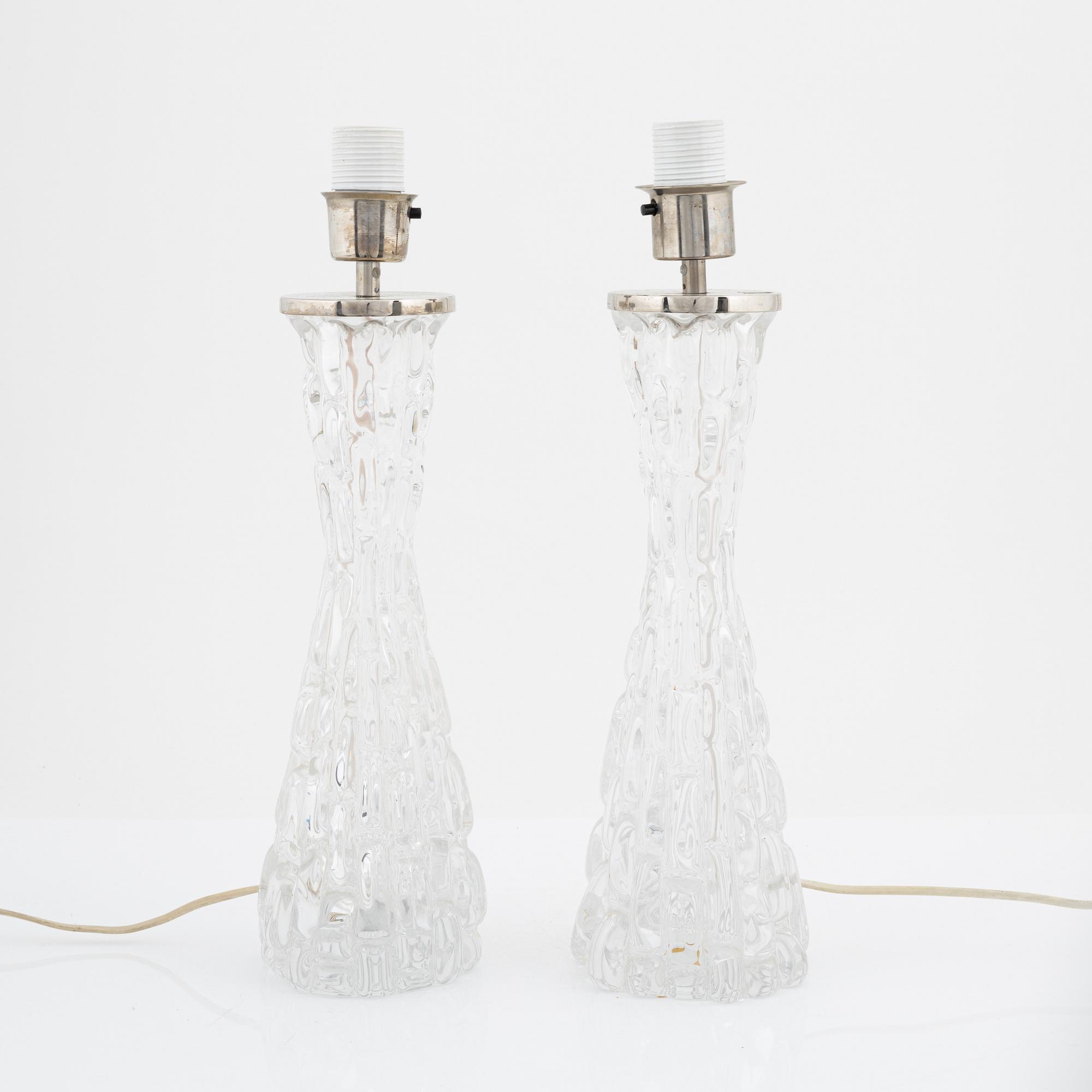 Carl Fagerlund, bordslampor ett par, Orrefors, 1900-talets andra hälft.