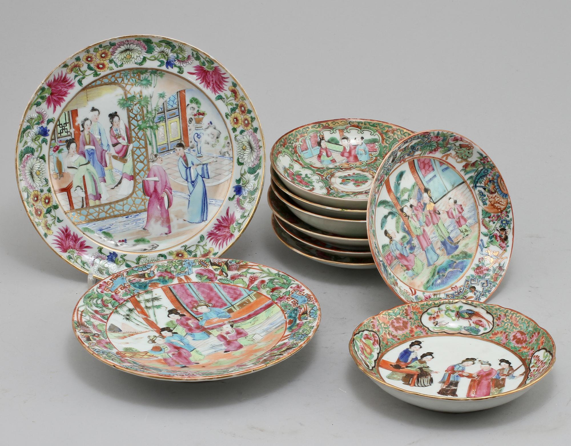 PARTI PORSLIN, 17 delar, porslin, Kina, sekelskifte 1800/1900.