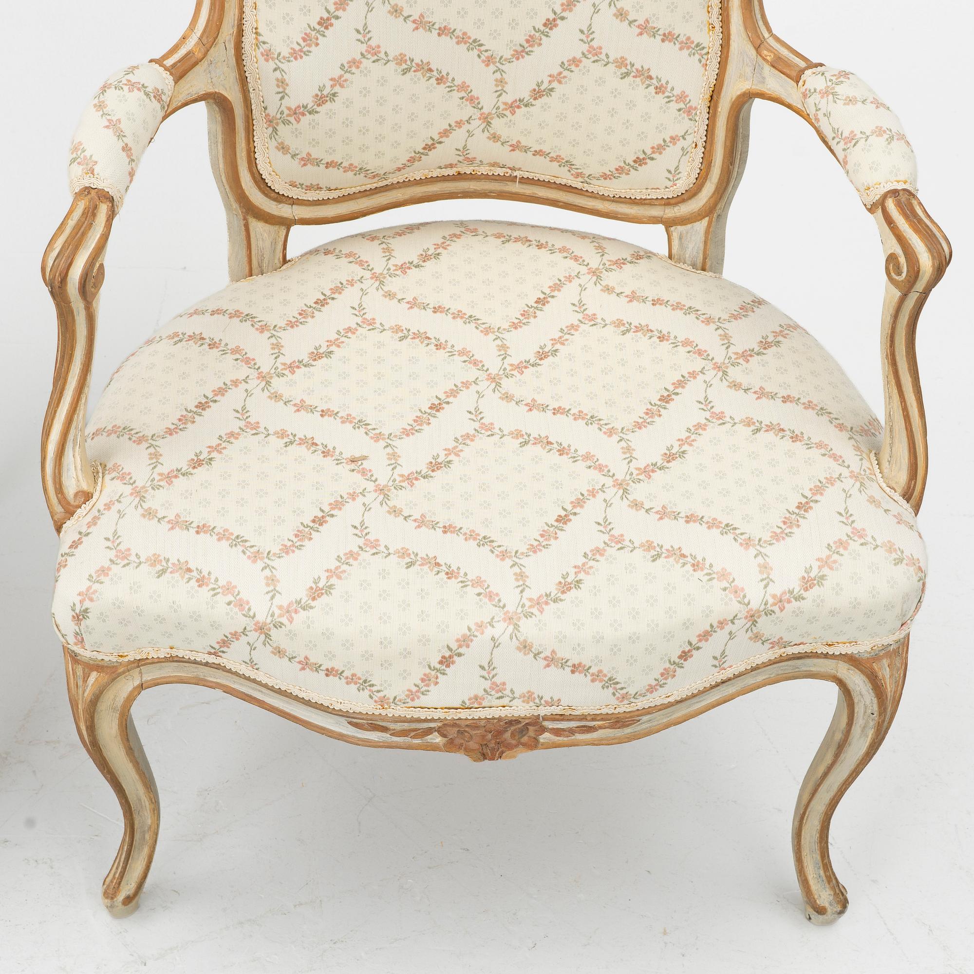 A matched pair of Rococo armchairs, 18th Century.