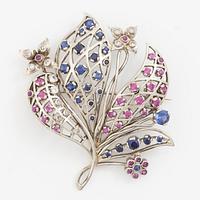 Brooch 18K white gold with white stones and coloured stones. Gerdt Sandqvist, Stockholm 1953.