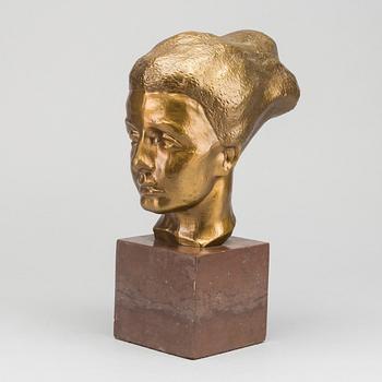 HELGE HÖGBOM, skulptur gulpatinerad brons signerad.