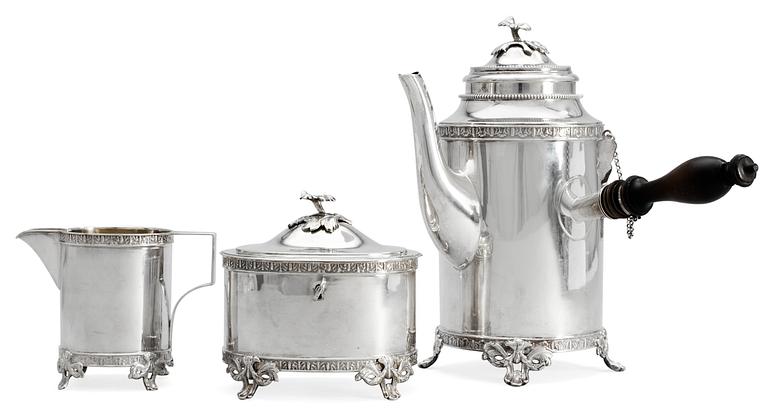 An A G Dufwa three pieces silver coffee service, Stockholm 1912.