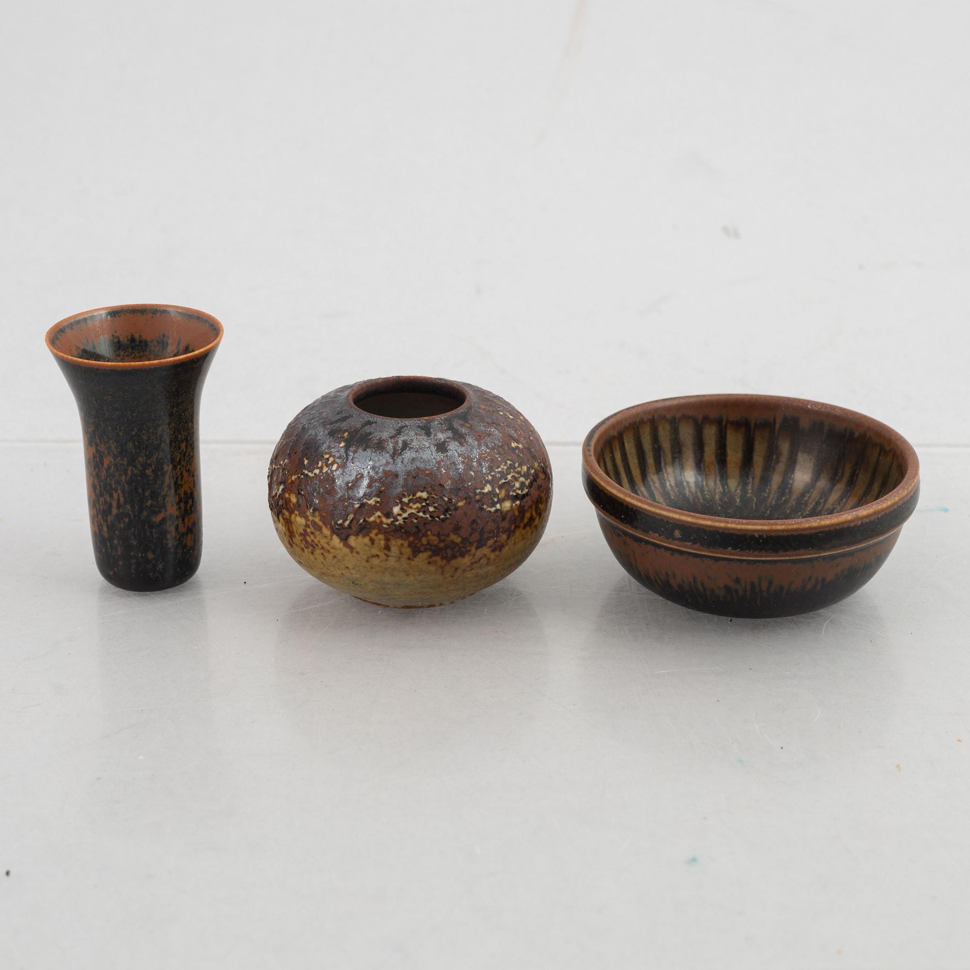 Stig Lindberg, a set of seven miniatures, Gustavsberg Studio ( five vases, two bowls).