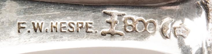 A German 20th century set of 12 fish cutlery low grade silver mark of F W Hespe hamburg early 1900s.